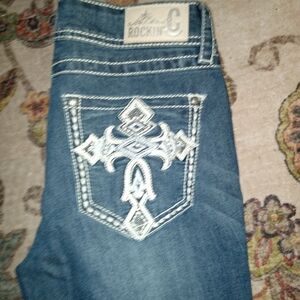 Rock & Roll Cowgirl Denim Jeans with White Stitching